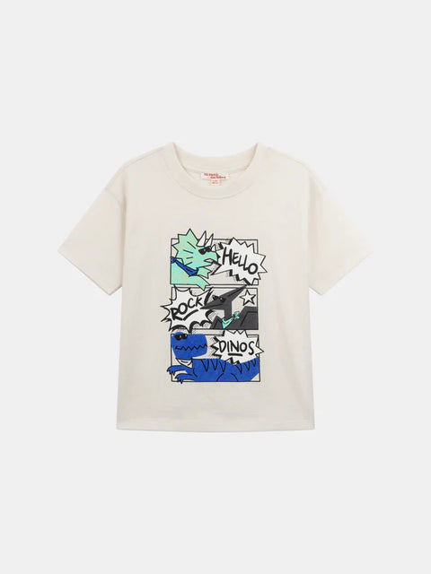 Off White Dinosaur Print Cotton T-shirt