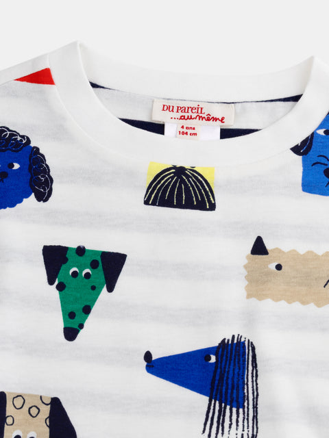Reversible Dog & Cat Print Cotton T-shirt