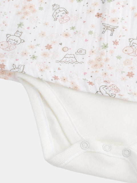Newborn Printed Cotton Gauze Top With Leggings