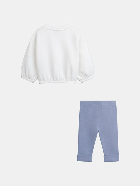 Newborn Print Cotton Fleece Sweatshirt With Matching Blue Ribbed Leggings