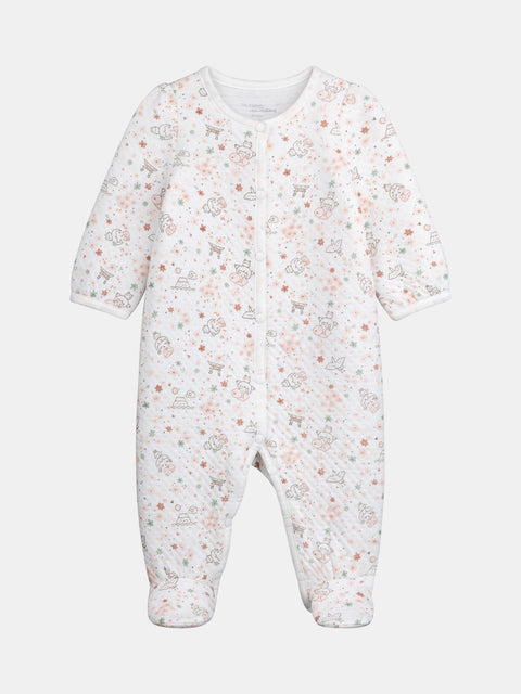 Newborn White Printed Cotton Rich Sleepsuit