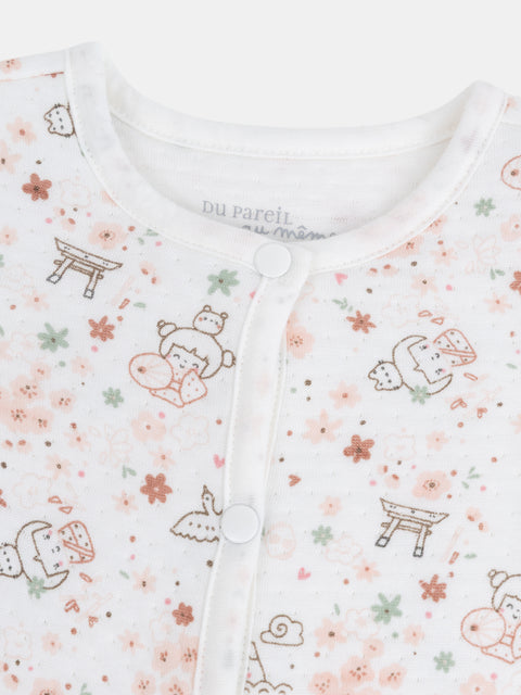 Newborn White Printed Cotton Rich Sleepsuit