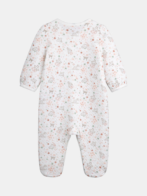 Newborn White Printed Cotton Rich Sleepsuit