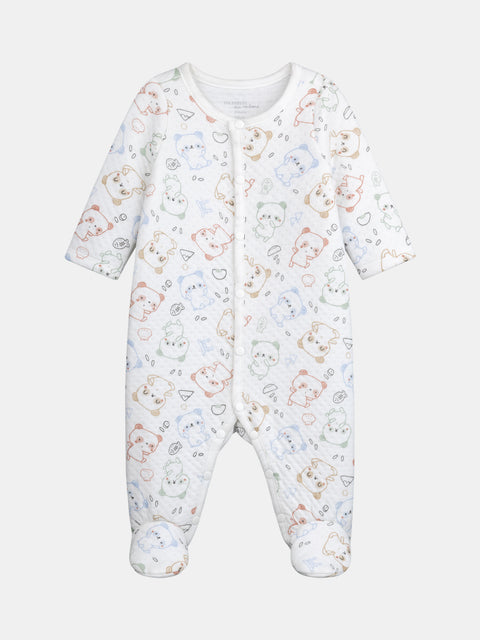 Printed White Newborn Cotton Rich Sleepsuit