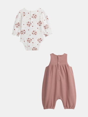 Newborn Pink Dungarees With Matching Floral Print Bodysuit