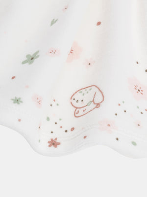 Newborn Off White Printed Velour Dress With Green Leggings