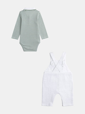Newborn Striped Cotton Bodysuit With Matching Dungarees
