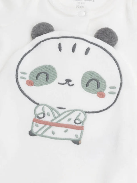 Newborn Panda Applique Velour Sleepsuit