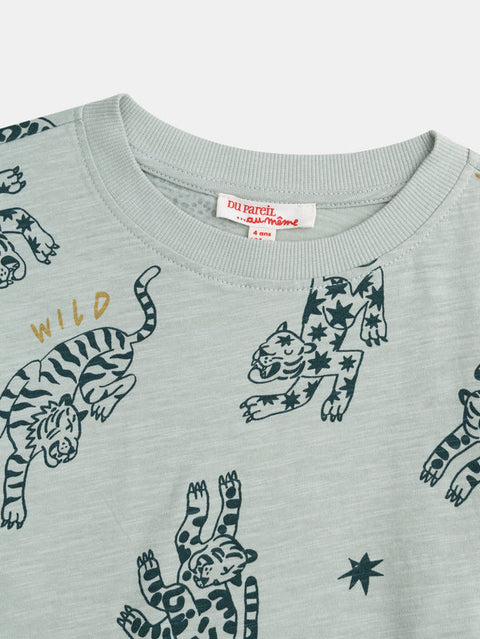 Sage Green Tiger Print Cotton T-shirt