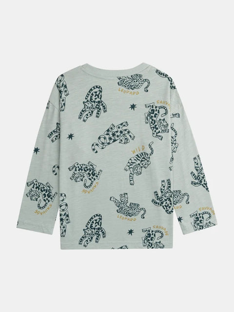 Sage Green Tiger Print Cotton T-shirt