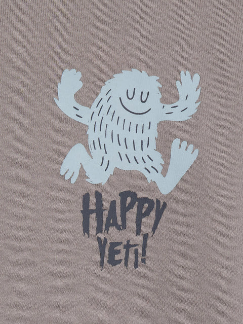 Taupe Yeti Print Cotton Polo Neck