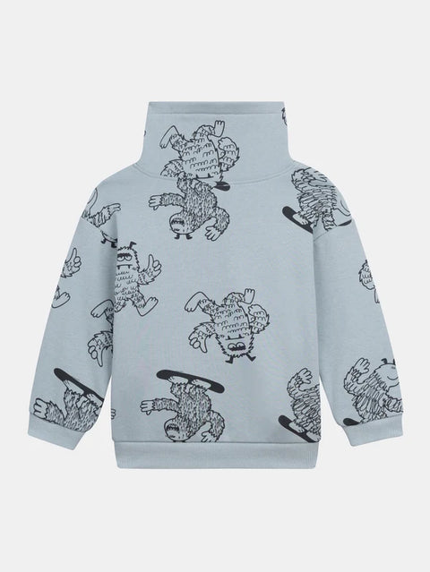 Green Skateboarding Yeti Print Funnel Neck Sweatshirt