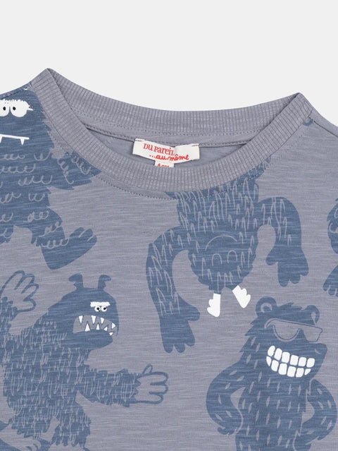 Grey Yeti Print Cotton T-shirt