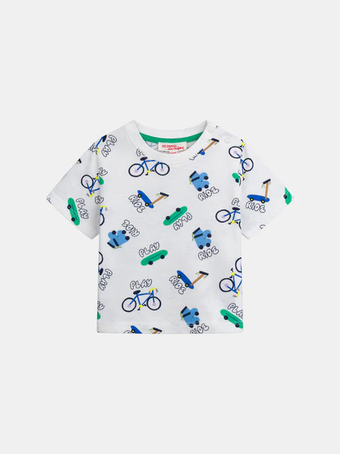 Bicycle & Skateboard Print Cotton T-shirt