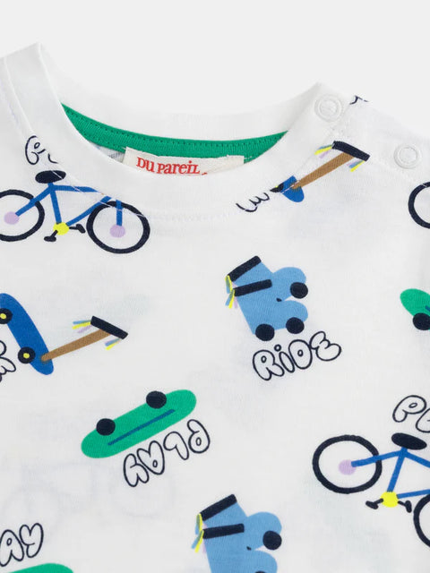 Bicycle & Skateboard Print Cotton T-shirt