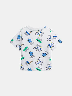 Bicycle & Skateboard Print Cotton T-shirt