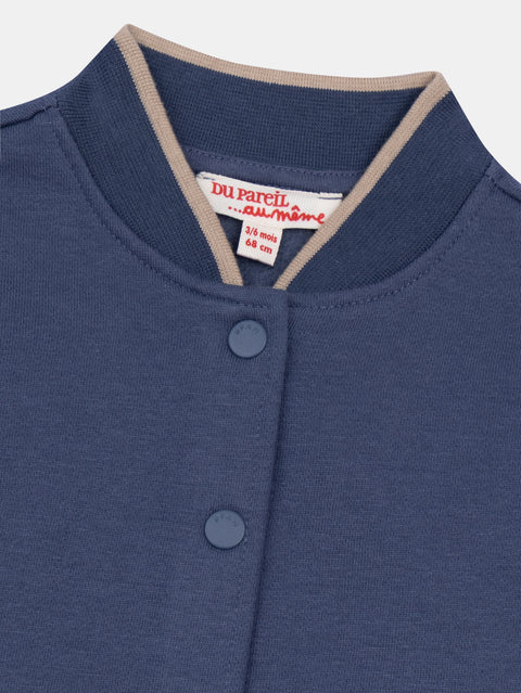 Navy Baseball Style Cotton Fleece Sweatshirt