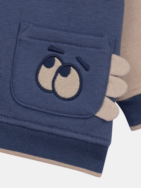 Navy Baseball Style Cotton Fleece Sweatshirt