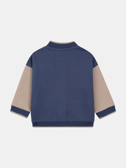 Navy Baseball Style Cotton Fleece Sweatshirt