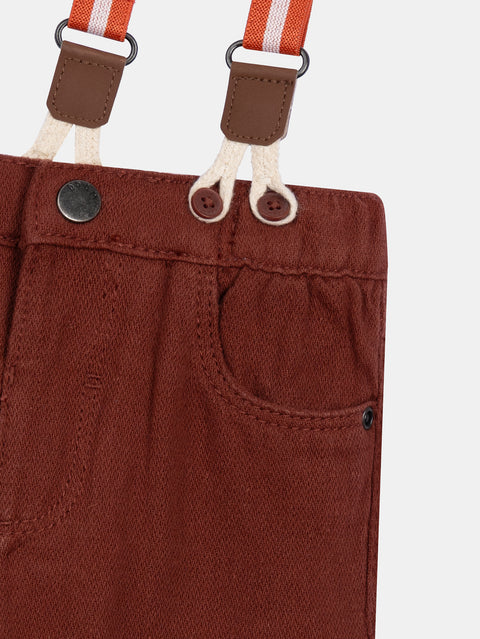 Lined Burgundy Cotton Twill Trousers With Braces