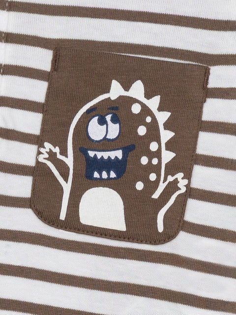 Striped Cotton Button Neck T-shirt