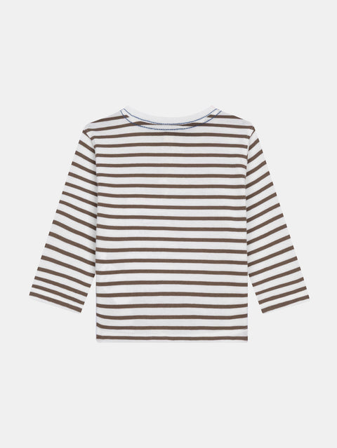 Striped Cotton Button Neck T-shirt
