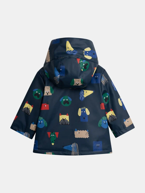 Lined Navy Car Print Raincoat