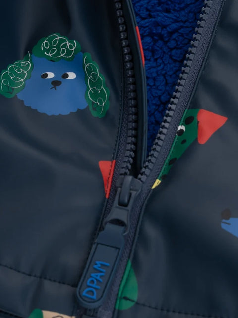Lined Navy Car Print Raincoat