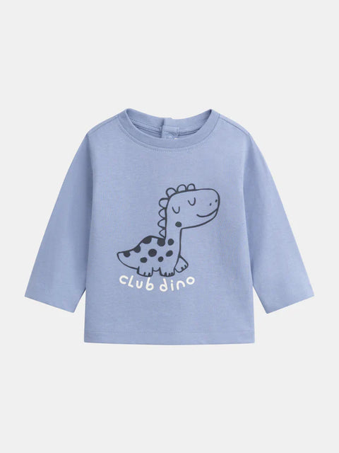 Blue Dinosaur Print Cotton T-shirt