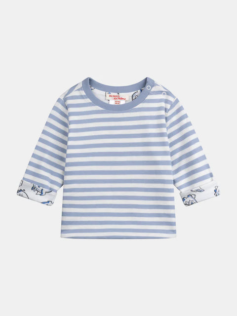 Reversible Stripe & Dinosaur Print Cotton T-shirt