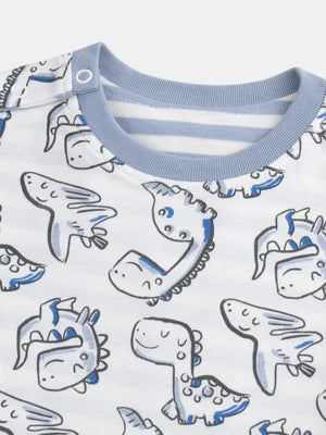 Reversible Stripe & Dinosaur Print Cotton T-shirt