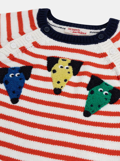 Red & Off White Stripe Cotton Rich Jumper