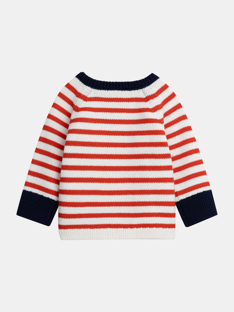 Red & Off White Stripe Cotton Rich Jumper