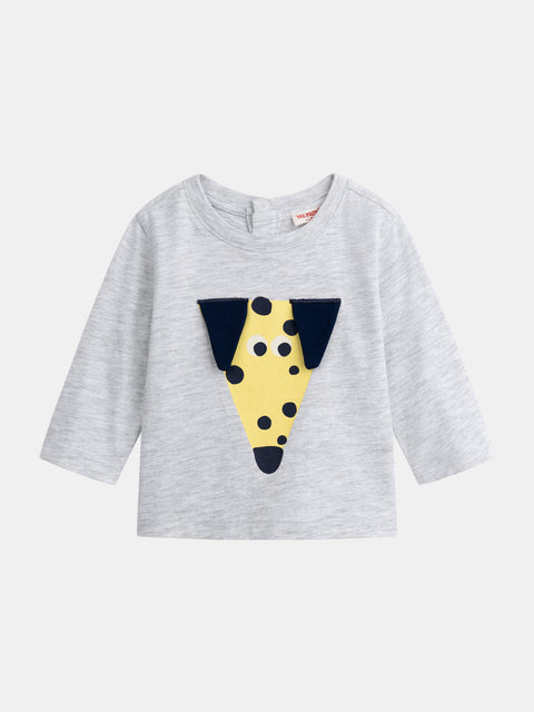 Grey Spotted Dog Print Cotton T-shirt