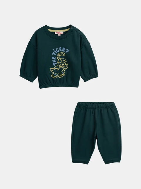 Green Cotton Fleece Tracksuit