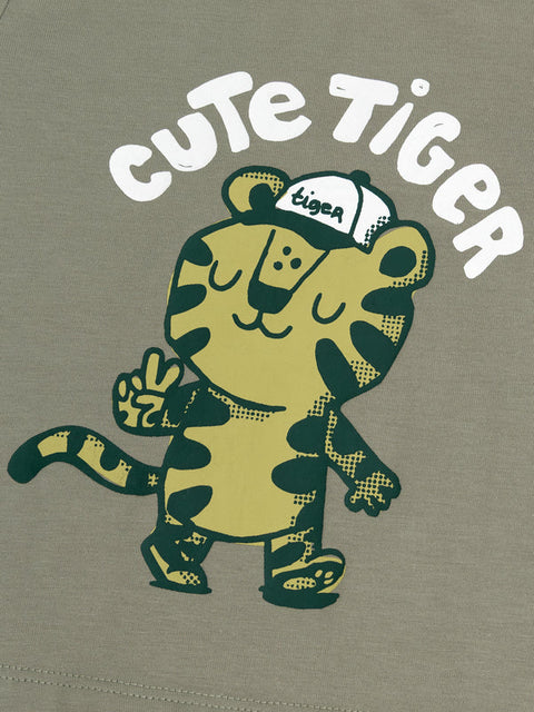 Green Tiger Print Cotton T-shirt