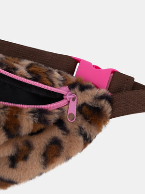Beige Leopard Print Sherpa Bum Bag
