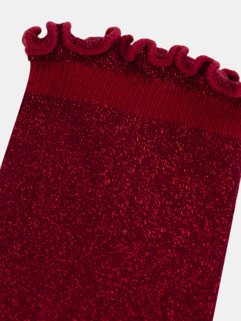 Red Scalloped Edge Glitter Cotton Rich Socks