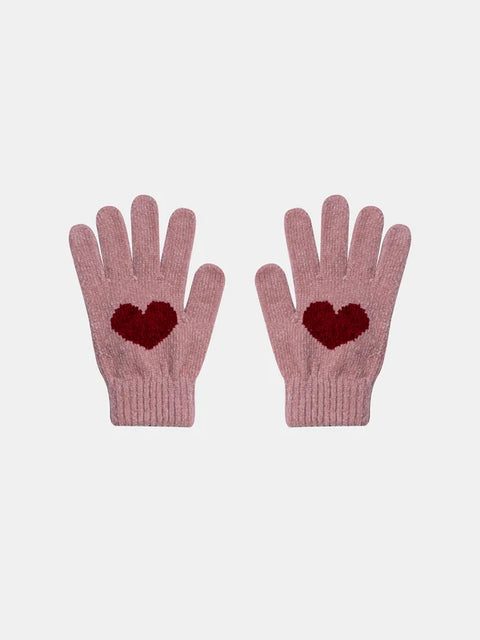 Pink Heart Pattern Chenille Gloves
