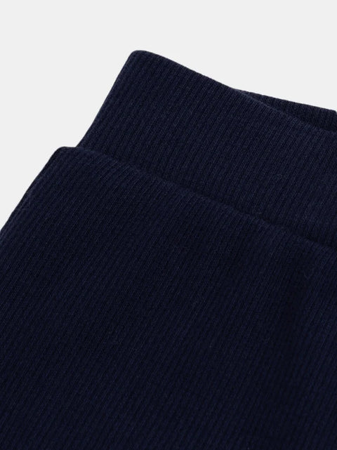 Flared Navy Ribbed Cotton Leggings