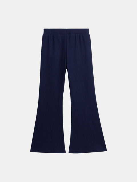 Flared Navy Ribbed Cotton Leggings