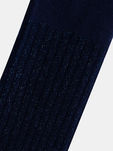 Navy Ribbed Cotton Rich Glitter Effect Tights