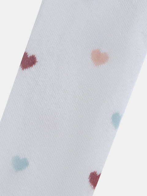 Cream Heart Pattern Cotton Rich Tights