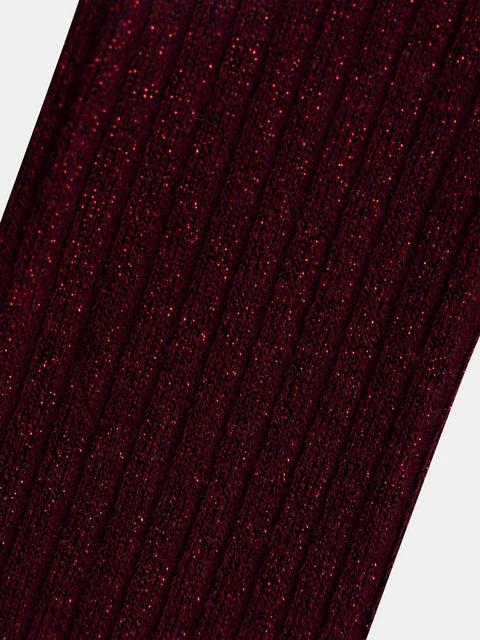 Prune Ribbed Cotton Mix Tights