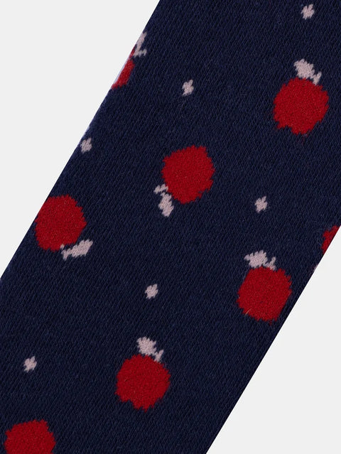 Navy Cotton Rich Apple Pattern Tights