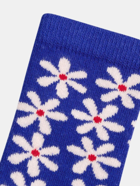 Blue Daisy Pattern Cotton Rich Socks