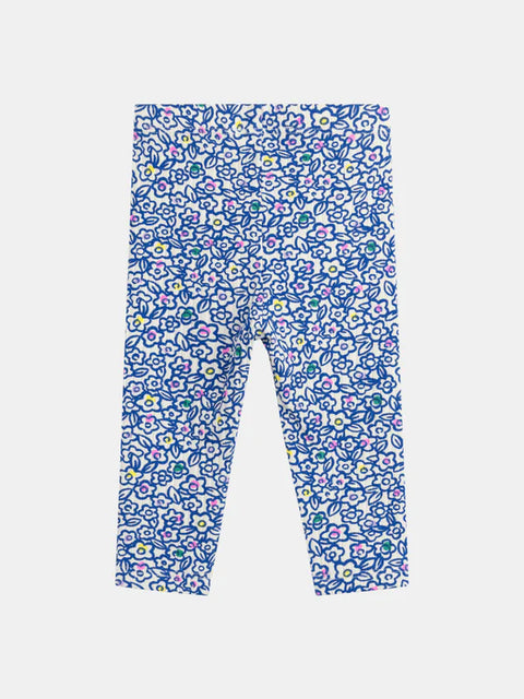 Blue Floral Print Cotton Leggings