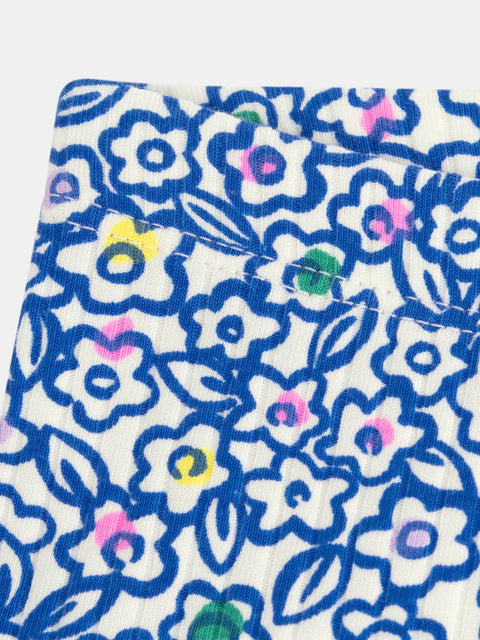 Blue Floral Print Cotton Leggings