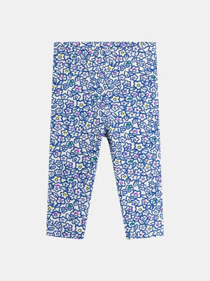 Blue Floral Print Cotton Leggings