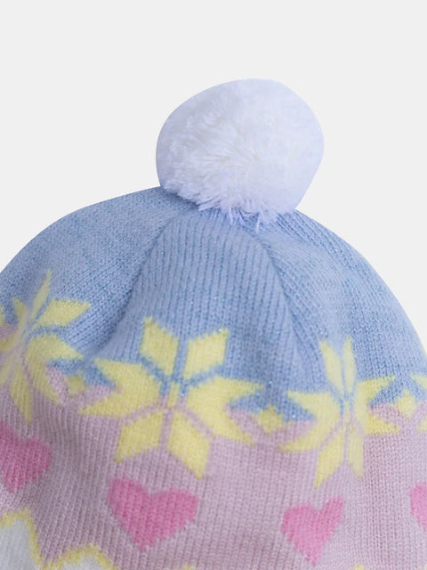 Micropolar Lined Pink Jacquard Pattern Hat